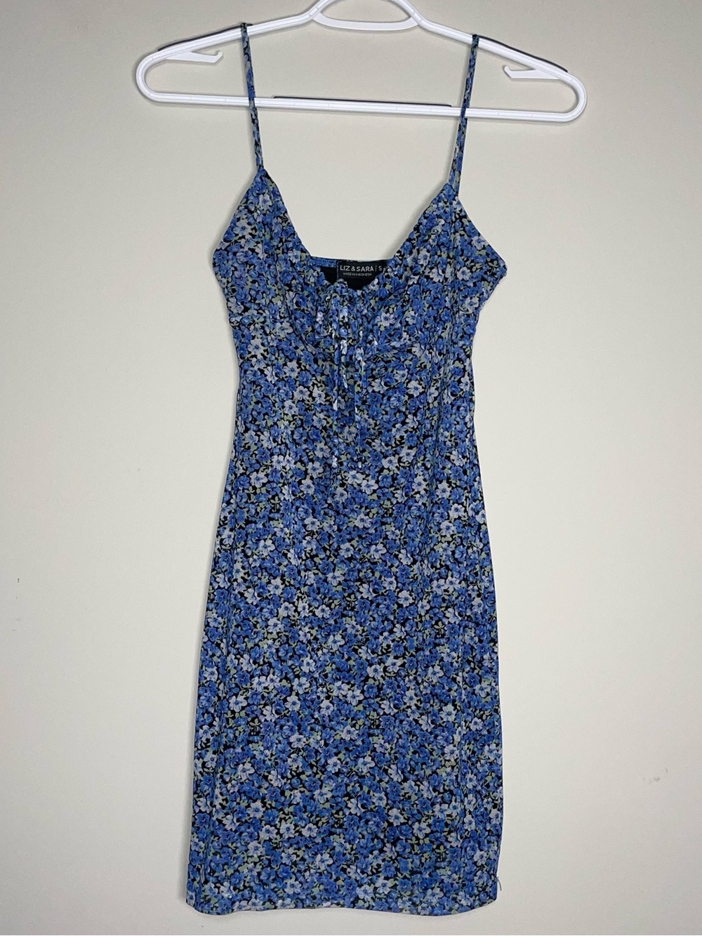 Liz And Sara S Lined Mesh Blue Green Floral Pattern Babydoll Bodycon Dress Boho